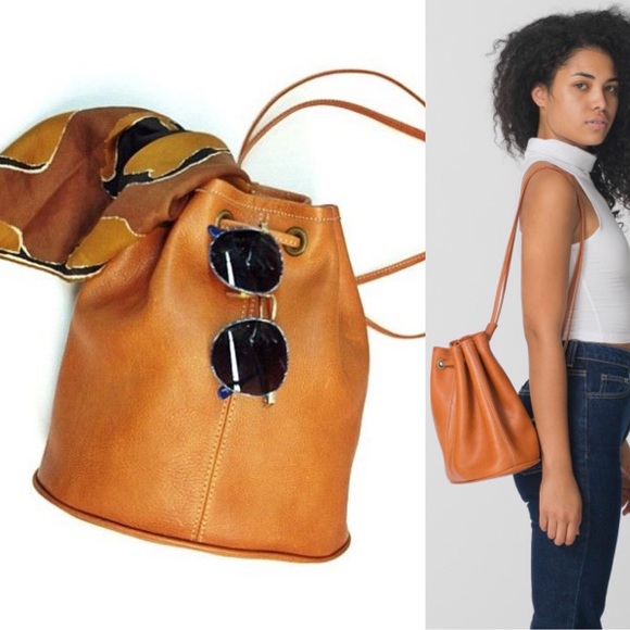 American Apparel Handbags - American Apparel Leather Drawstring Backpack Bag